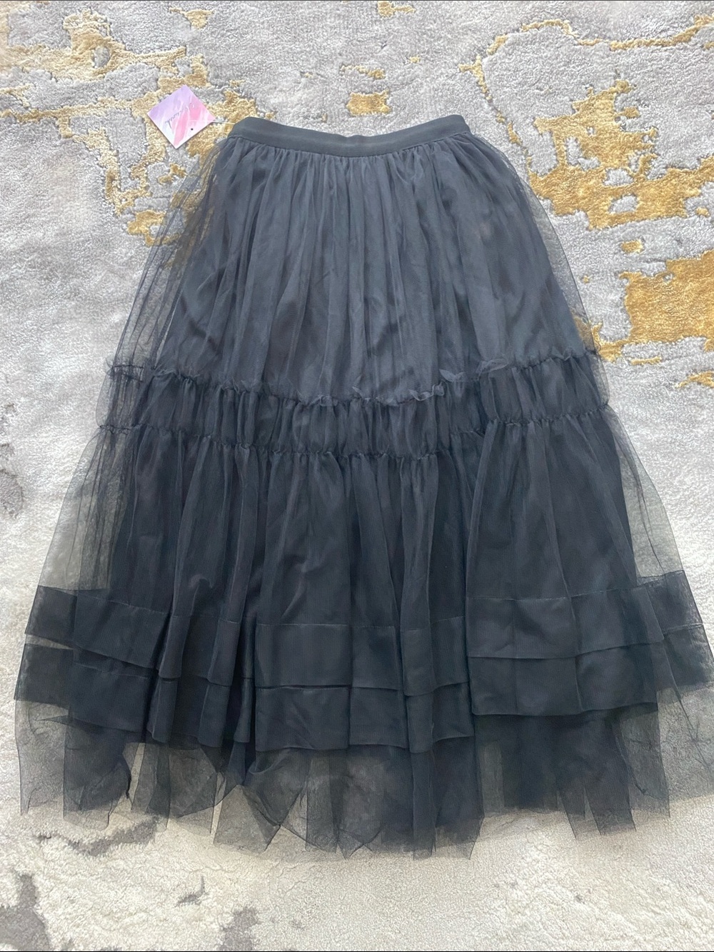 Chicwish Elegant Black Layered Mid Ruffled Tulle Midi Skirt - Brand new!